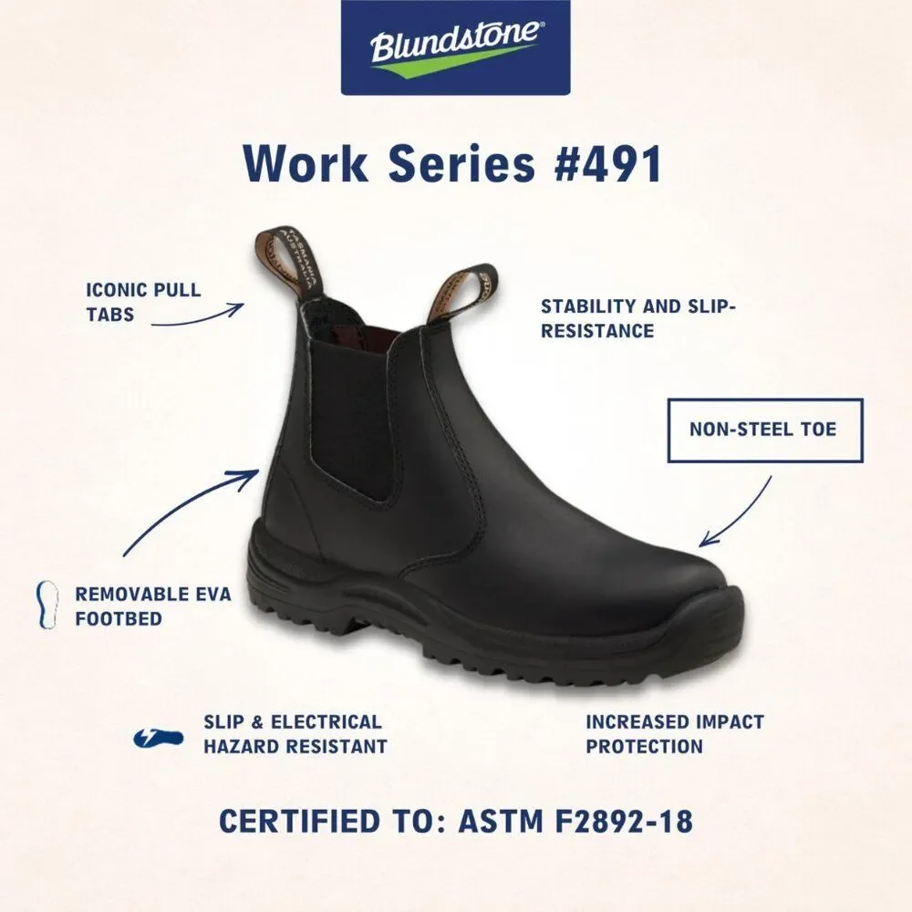 Blundstone 491 Work Series Black Chelsea Boots - AU 9.5 / US Men's 10.5 New